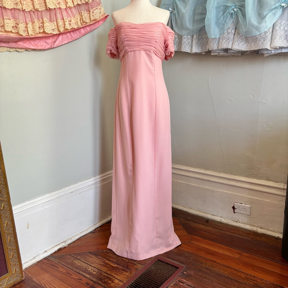70s/80s Vintage Yvonne LaFleur Pink Off-Shoulder Gown